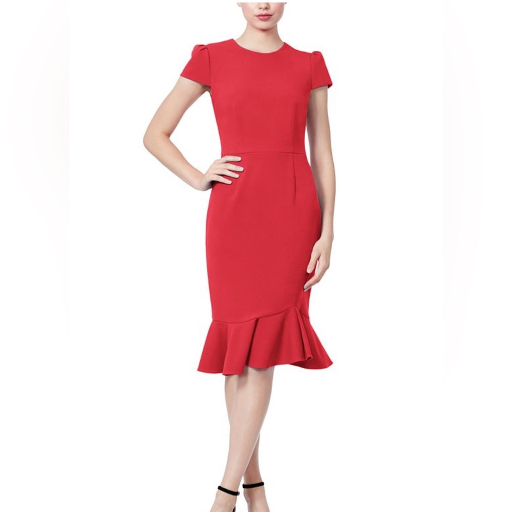 Chic Red Midi Dress with Ruffle Hem